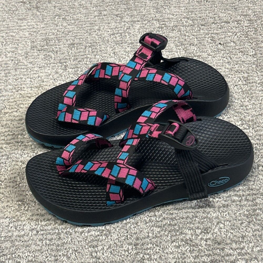 Chaco Tegu Sandls Womens 8 Teal Magenta Pink Beach Summer Comfort Adjustable